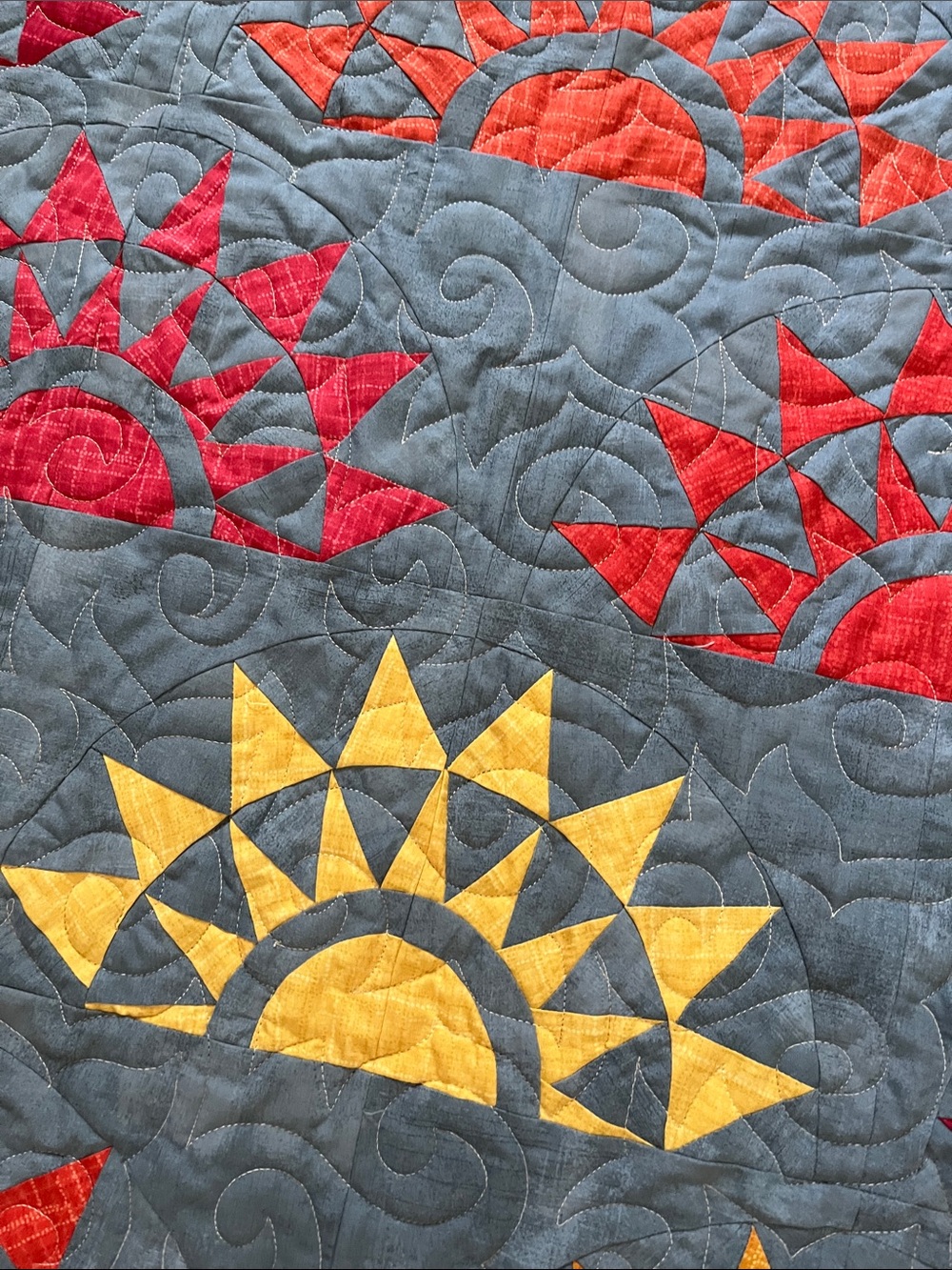 Sunburst Patchwork Quilt - Yellow, Red & Orange. - Picture 3 of 3